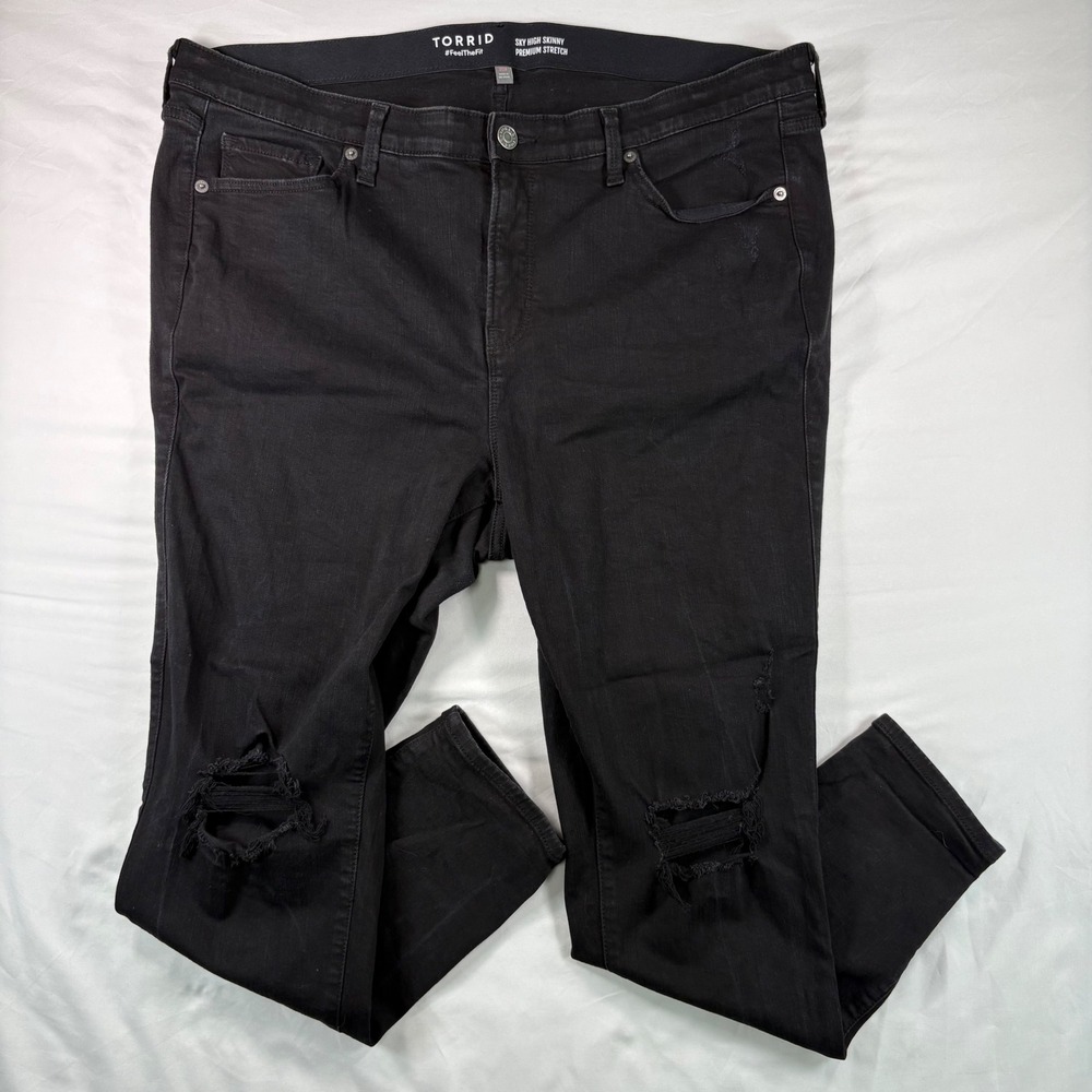 Torrid Skinny Jeans Womens 20R Premium Stretch Black Distressed Sky High Skinny